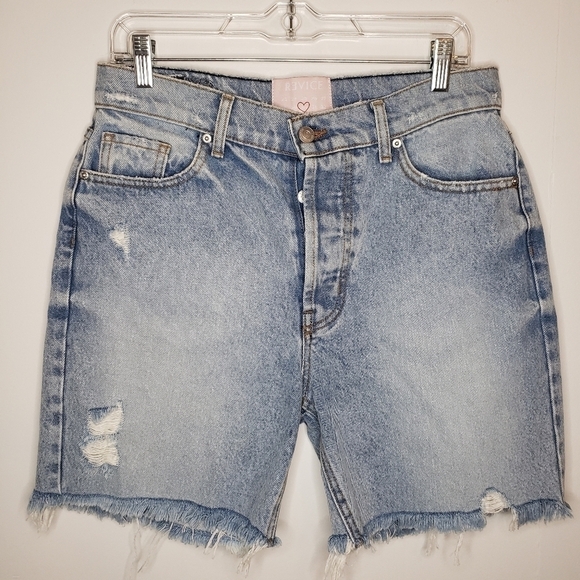 Revice Denim Distressed Raw Hem High Rise Denim Shorts Size 30 - Picture 1 of 5